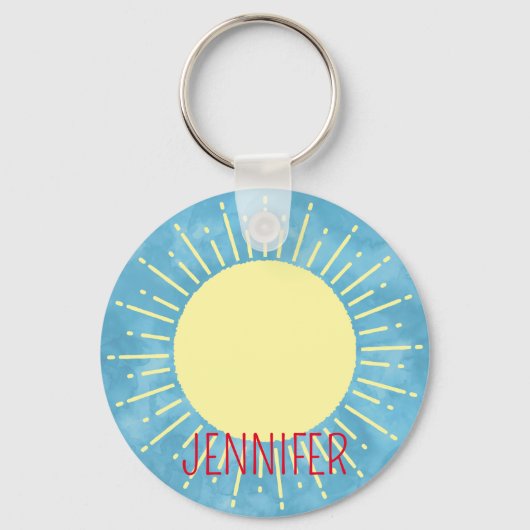 Porte-clés Jaune Sunshine Dans Ciel Bleu Nom Modifiable (Recto)
