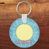 Porte-clés Jaune Sunshine Dans Ciel Bleu Nom Modifiable (Recto)