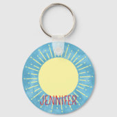Porte-clés Jaune Sunshine Dans Ciel Bleu Nom Modifiable (Verso)