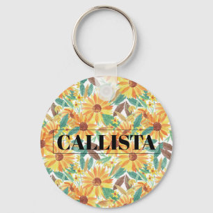 Porte-clés Jaune Tournesol d'été Monogramme