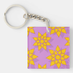 Porte-clés Jaune vibrant sur fond de design floral lavande