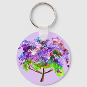 Porte-clés Jaune violette arbre aquarelle art