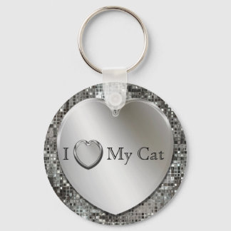 Porte-clés Je Coeur Mon Chat Silver Heart Keychain