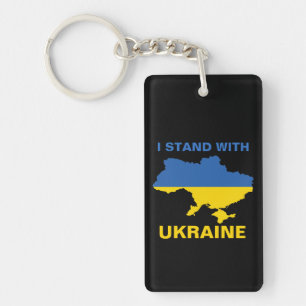Porte-clés Je me tiens avec l'Ukraine drapeau et carte ukrain