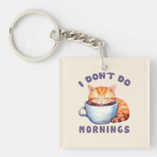 Porte-clés Je ne fais pas les matins - Chat orange mignon ave