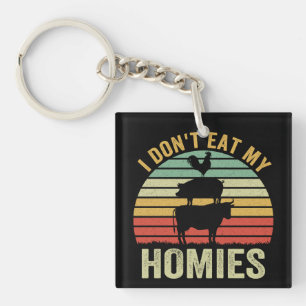 Porte-clés Je ne mange pas mes potes Cadeau rétro vegan drôle