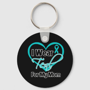 Porte-clés Je Porte Du Ruban Coeur Turquoise Pour Ma Mère