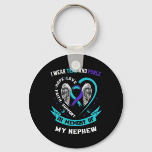 Porte-clés Je porte Turquoise et violet pour ma notoriété du 