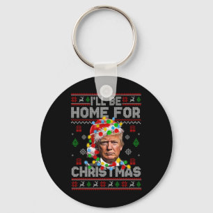 Porte-clés Je serai à la maison pour Noël Drôle de Père Noël
