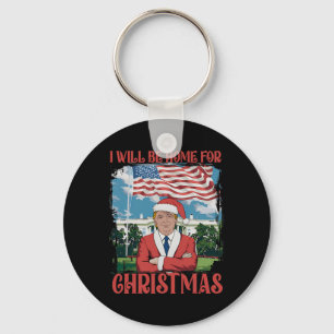 Porte-clés Je serai à la maison pour Noël Père Noël drôle Tru
