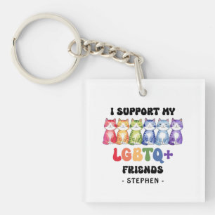 Porte-clés Je soutiens mes amis LGBTQ - Rainbow Cat Pride