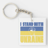 Porte-clés Je Suis Avec L'Ukraine Raisonnée Drapeau De Poing  (Devant)