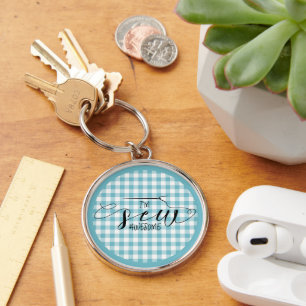 Porte-clés Je suis Sew Awesome Blue En vichy