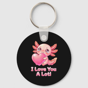 Porte-clés Je t'aime beaucoup! Chibi Fille Coeur Axolotl Rose