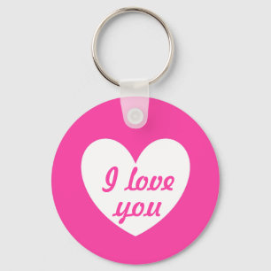 Porte-clés "Je t'aime" Blanc sur cœur fuchsia