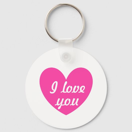 Porte-clés "Je t'aime" Coeur Fuchsia blanc (Recto)