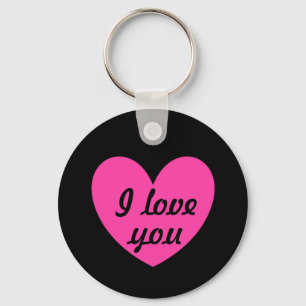 Porte-clés "Je t'aime" coeur fuchsia sur noir