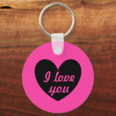 Porte-clés "Je t'aime" coeur noir sur fuchsia (Recto)