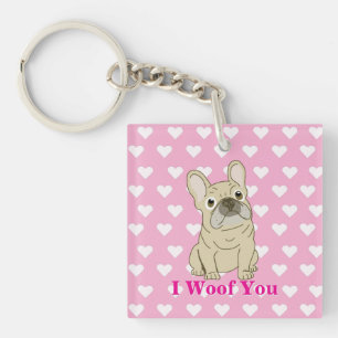 Porte-clés Je t'aime - cœurs de Bouledogue français