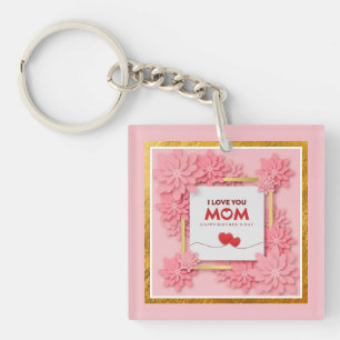 Porte-clés Je t'aime maman Fête des mères floral et or