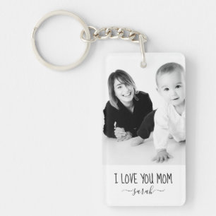 Porte-clés Je t'aime maman photo personnalisée noir et blanc