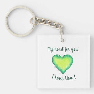Porte-clés Je t'aime mignon Coeur Vert et Bleu Anniversaire