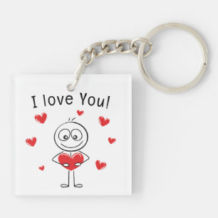 Porte-clés Je t'aime Stick Figure Cœurs Mignons