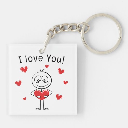 Porte-clés Je t'aime Stick Figure Cœurs Mignons (Dos)