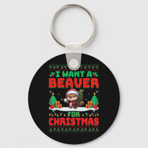 Porte-clés Je Veux Du Castor Pour Noël Mignonne Castor Santa