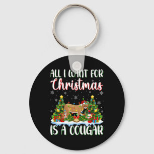 Porte-clés Je Veux Pour Noël Est Un Cougar Xmas Lumières Arbr