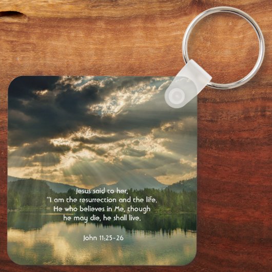 Porte-clés Jean 11: 25, Keepsake Mémorial des Écritures (Verso)