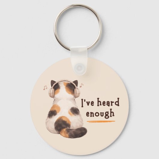 Porte-clés "J'en ai entendu assez" Chat portant un casque (Recto)