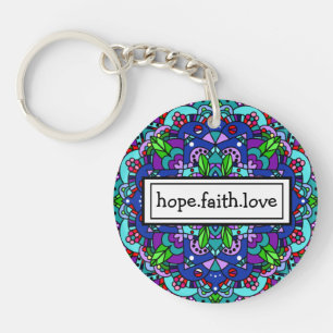 Porte-clés J'espère. La foi. Love Purple et Blue Mandala Keyc