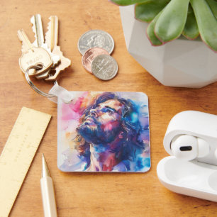 Porte-clés Jésus-Christ aquarelle colorée