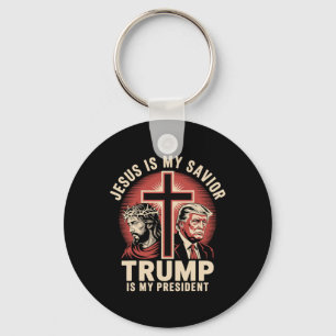 Porte-clés Jésus est mon Sauveur Trump mon Président Biblique