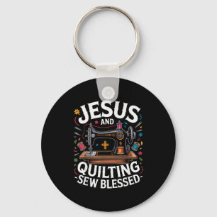 Porte-clés Jésus et couture à la machine à coudre bénie