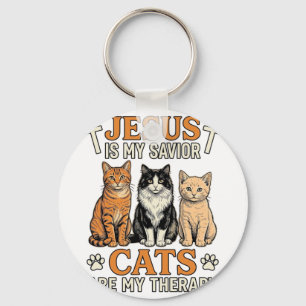 Porte-clés Jésus et les chats sont ma thérapie Vintage T-shir