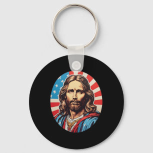 Porte-clés Jésus républicain – Pop Art audacieux avec drapeau