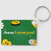 Porte-clés "Jésus t'aime" Sourire vert pour les églises (Recto)