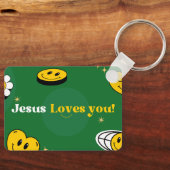 Porte-clés "Jésus t'aime" Sourire vert pour les églises (Recto)