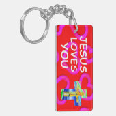 Porte-clés Jésus Vous Aime Avec La Croix Chrétienne (Devant gauche)