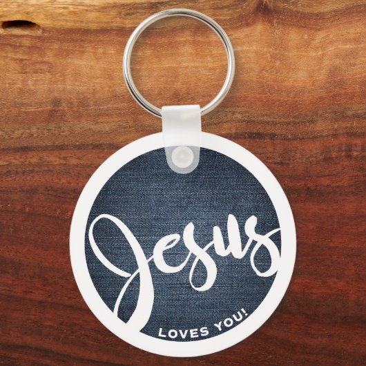 Porte-clés Jésus vous aime Denim Circle (Recto)