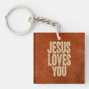 Porte-clés Jésus vous aime Encouragement chrétien rustique