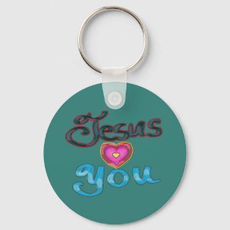 Porte-clés ‘Jésus vous aime’ Turquoise Nom personnalisé