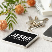 Porte-clés Jésus vous aime typographie de motivation (Côté)