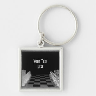 Porte-clés Jeu de société en verre noir et blanc d'échecs