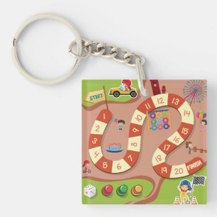 Porte-clés Jeu de société piste de course colorée pour enfant