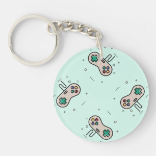 Porte-clés Jeu gris joystick sur bleu