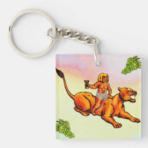 Porte-clés Jeune Bacchus chevauchant une lionne et des raisin