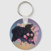 Porte-clés Jeune corbeau avec des fleurs de pommier (Verso)